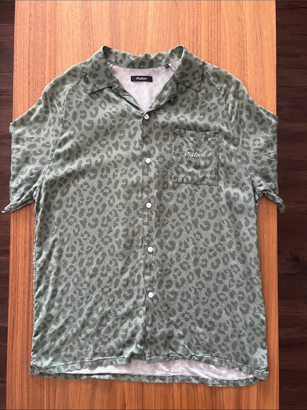 Malbon Olive Leopard-Print Short Sleeve Button Shirt
